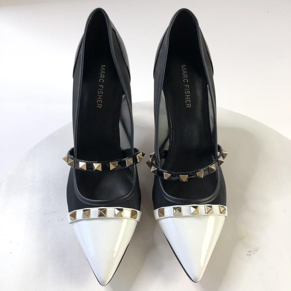 Marc Fisher NEW 8.5M Stiletto Studded Patent Leather Pointed Toe Heels Black - Picture 3 of 13